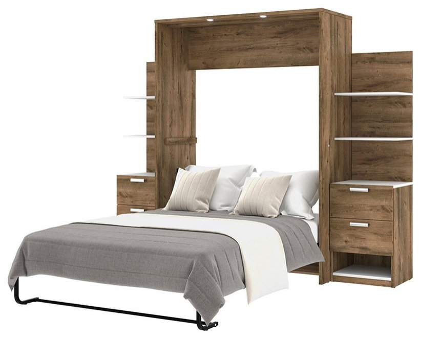 Cielo Queen Murphy Bed with Nightstands in Rustic Brown/White ...