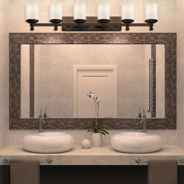 Limoges Deco Bath Bar, Cylinder With Flat Rim, Checkerboard Shade in Bathroom