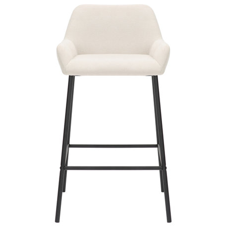 Modern Fabric and Metal 26" Counter Stool, Set of 2, Beige/Black