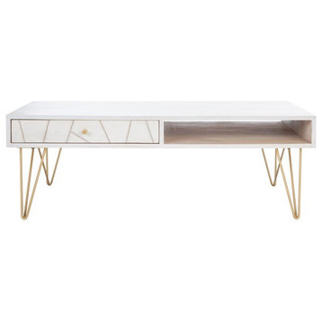 Marigold Coffee Table White Washed/Brass Safavieh