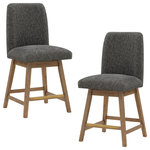 OSP Home Furnishings - Finley 26" Swivel Counter Stool 2-Pack in Charcoal Fabric, Charcoal/Med Oak - Enjoy a modern contemporary design that is both attractive and comfortable. Sold as a convenient 2-pack this pair of 26" counter stools are ideal for a kitchen island, counter height table or any casual, eating area. The padded, well-positioned back and seat, and metal footrest kickplate, make this counter stool a must-have solution as active seating. Full swivel motion just right for conversation and eating plus dependable Polyester fabric paired with solid wood frame make this design durable and beautiful. Some assembly required