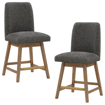 Finley 26" Swivel Counter Stool 2-Pack in Charcoal Fabric, Charcoal/Med Oak