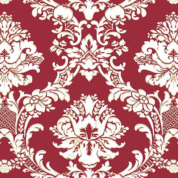 Stripes And Damasks, Classic Damask Stripes White, Red Wallpaper Roll