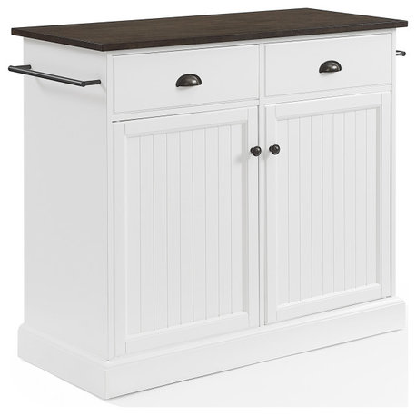 Crosley Furniture Shoreline Coastal Wood Kitchen Island in White/Dark Brown