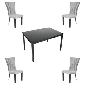 Home Square 5-Piece Set with 4 Dining Chairs and Dining Table in Gray & Black