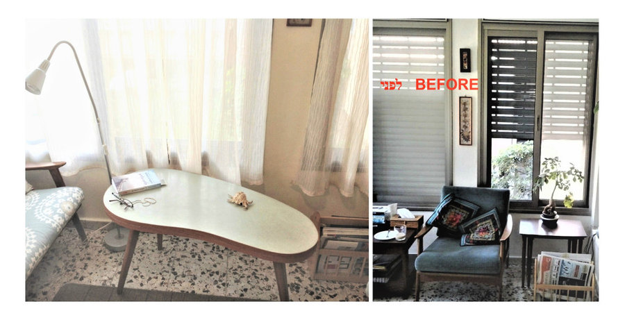 a perfect coffee table with turquoise Formica top