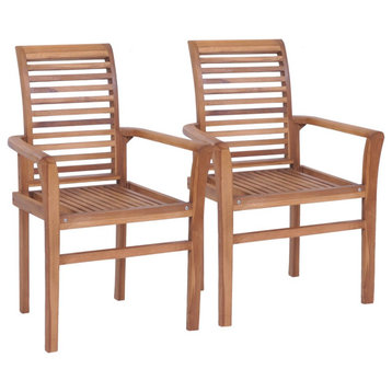 vidaXL Dining Chairs 2 Pcs Stacking Accent Kitchen Living Room Chair Solid Teak