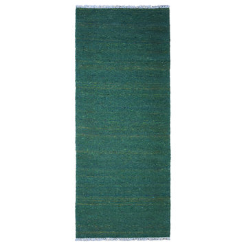 Hand Woven Flat Weave Skittles Kilim Cotton & Polyester Rug Solid Dark Green