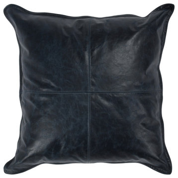 Kosas Home Cheyenne 22x22" Transitional Leather Throw Pillow in Nightfall Blue