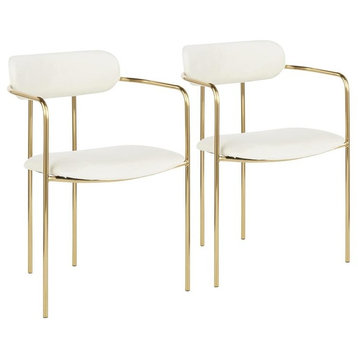 Lumisource Demi Contemporary Chair, Gold Metal and Cream Velvet, Set of 2