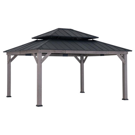 13 ft. x 15 ft. Cedar Framed Gazebo with Black Steel 2-tier Hip Roof Hard Top
