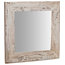 Solid Lime Wood Square Wall Mirror, Cream, 60x60 cm