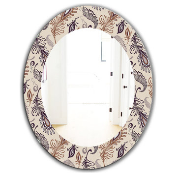 Designart Various Feather Bohemian Eclectic Frameless Oval Or Round Wall Mirror,
