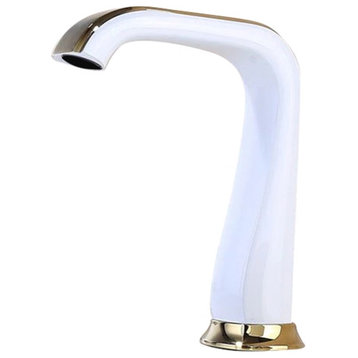 White and Gold Touchless Restroom Faucet