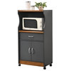 Hodedah Microwave Contemporary Wooden Kitchen Cart in Grey-Oak Finish