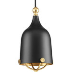 Progress Lighting - Era 1-Light Mini-Pendant - With Era's carefully crafted details and special eclectic accents achieve a vintage electric feel. One light pendant or mini pendant options are available in Black with gold leaf accents or Matte White with silver leaf accents.