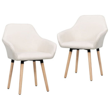 vidaXL Dining Chairs 2 Pcs Accent Arm Chair with Solid Wood Legs Cream Fabric