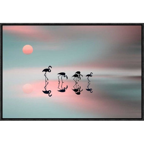 "Family Flamingos" Framed Canvas Giclee by Natalia Baras, 23x16"