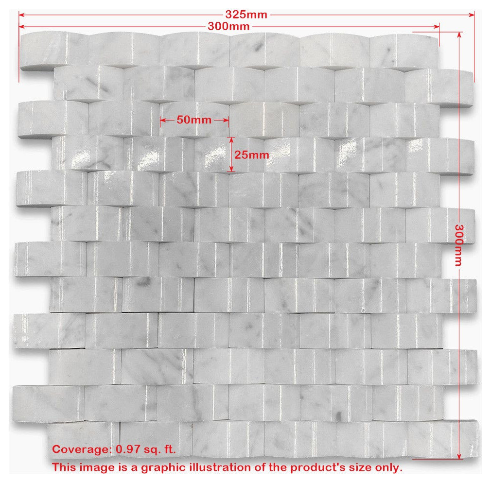 Carrara Marble 3D Cambered Arched Mosaic Tile Polished Venato Carrera, 1 sheet