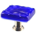 Glass Storm Studios - Sapphire Handmade Glass, Knob - Textured, layered and glittering sapphire glass. All our products are handmade to order.  Important: Do not use an electric drill or electric screwdriver.