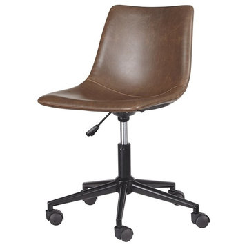 Ashley Furniture Faux Leather Home Office Swivel Desk Chair in Brown