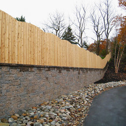 Cedar Fence on Concrete Paver Retaining Wall - Home Fencing And Gates