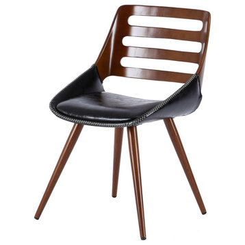 Shelton PU Leather Bamboo Chair - Black/Walnut