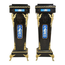 Pair of French Napoleon III Tile, Ormolu and Ebonized Pearwood Pedestals - Products
