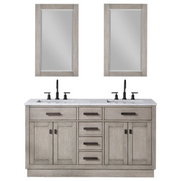 Chestnut 60" Bath Vanity, Grey Oak, Vanity With Mirror(s) and Faucet(s) With Oil-Rubbed Bronze Finsih Hardware