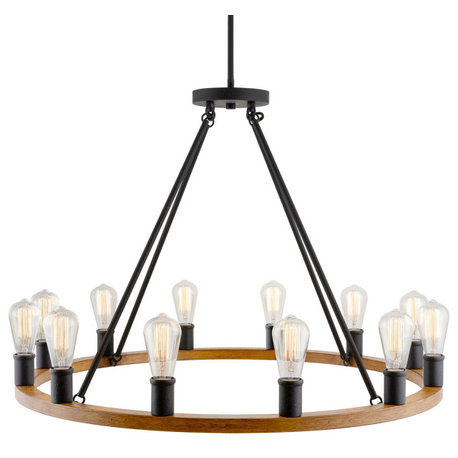 Kira Home Homestead 36" Rustic Farmhouse Wagon Wheel Chandelier, Round Kitchen