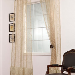 Signature Palazzo Gold Banded Sheer Curtain - Curtains
