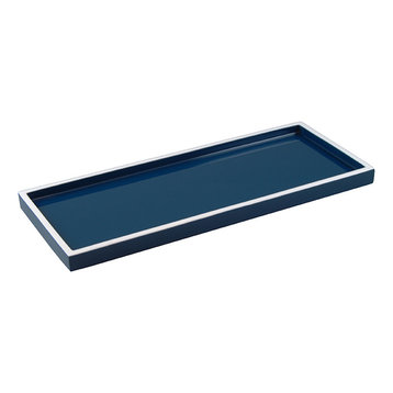 Navy Blue, White Lacquer Long Vanity Tray