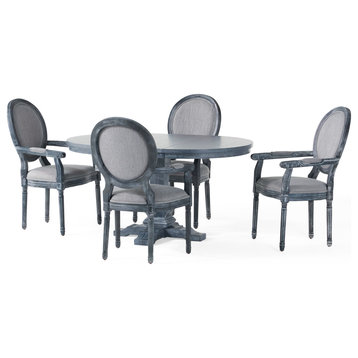 Aisenbrey French Country Wood 5-Piece Expandable Oval Dining Set, Gray/Gray