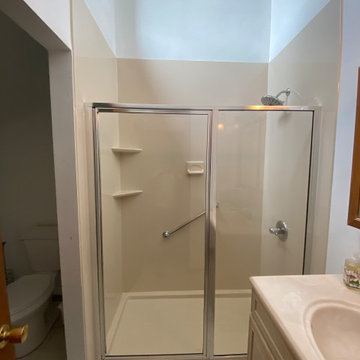 Walk-In Shower with Shelving and Grab Bar