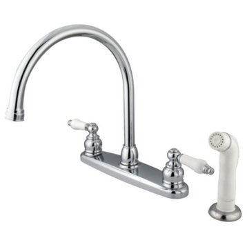 Polished Chrome Double Handle Goose Neck Kitchen Faucet with White Sprayer KB721