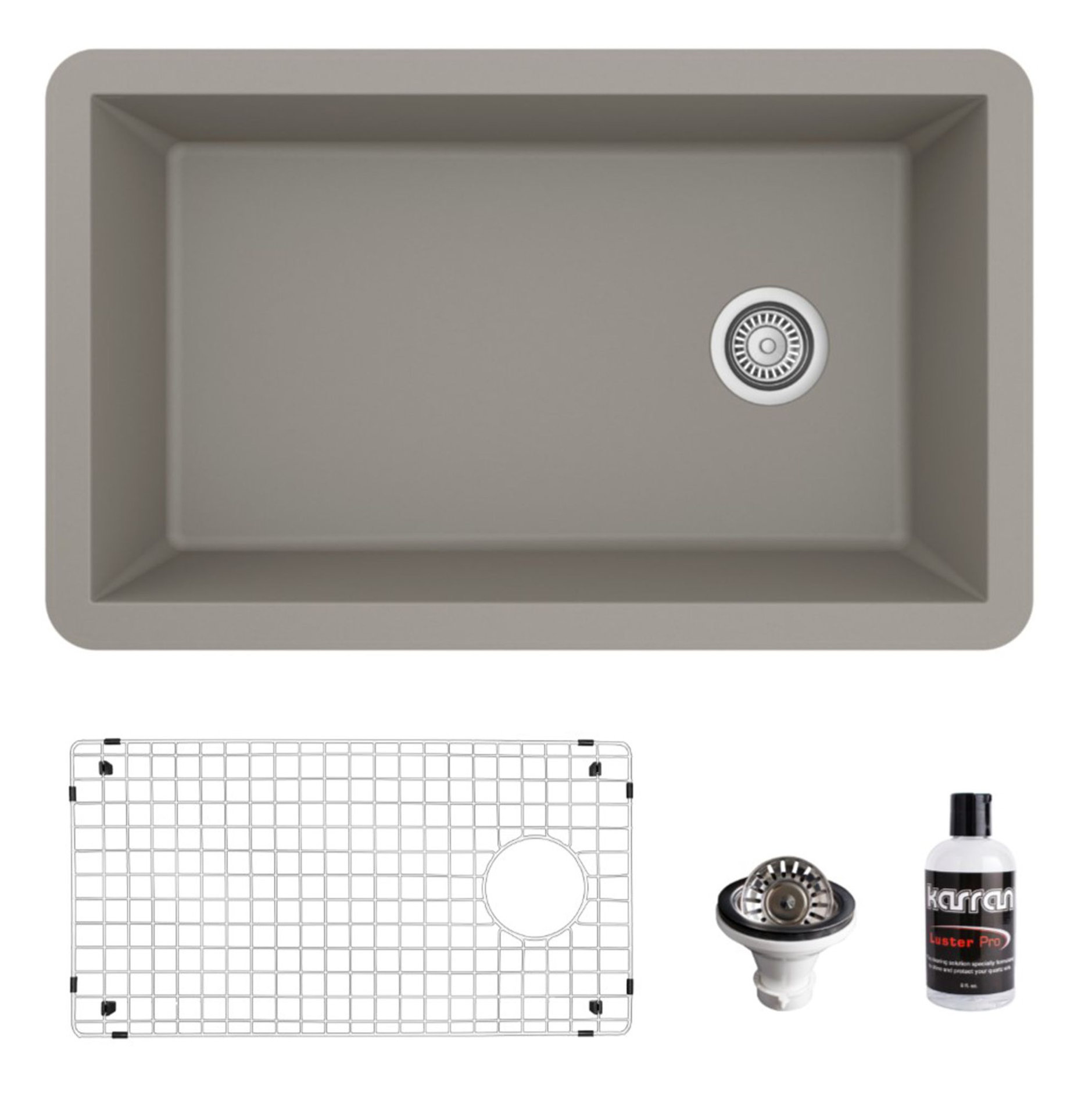 Karran Undermount Quartz 32" Single Bowl Kitchen Sink Kit, Concrete