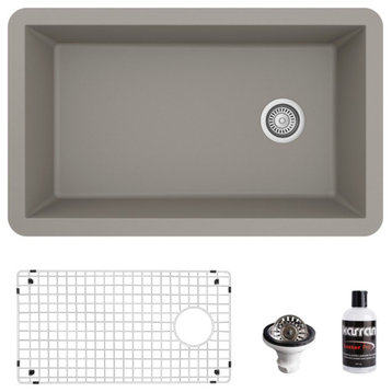 Karran Undermount Quartz 32" Single Bowl Kitchen Sink Kit, Concrete
