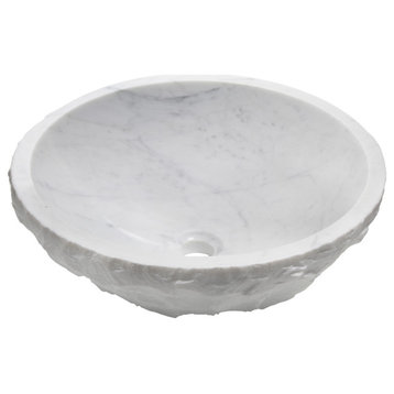 Novatto Carrara Marble Stone Vessel Sink With Chiseled Exterior