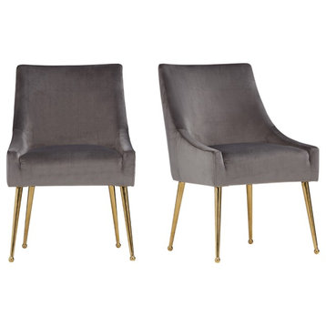 Modrest Castana Modern Gray Velvet and Gold Dining Chair, Set of 2