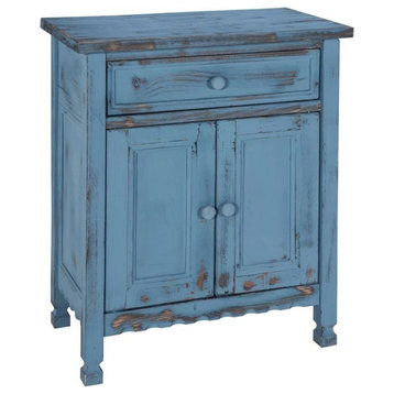Farmhouse Storage Cabinet, Wooden Frame With 2 Doors & Drawer, Antique Blue
