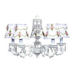 5-Light-Chandelier-in-Pink-Net-Flower-and-White-Shades-Glass-Turret - Chandeliers