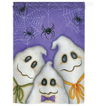 Breeze Decor - Halloween 3 Ghosts 2-Sided Vertical Impression House Flag - Size: 28 Inches By 40 Inches - With A 4"Pole Sleeve. All Weather Resistant Pro Guard Polyester Soft to the Touch Material. Designed to Hang Vertically. Double Sided - Reads Correctly on Both Sides. Original Artwork Licensed by Breeze Decor. Eco Friendly Procedures. Proudly Produced in the United States of America. Pole Not Included.