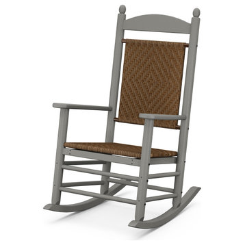 Polywood Jefferson Woven Rocking Chair, Slate Gray, Slate Gray/Tigerwood