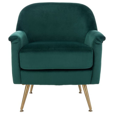 Rena Mid Century Arm Chair Emerald/ Brass