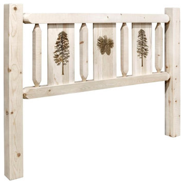 Montana Woodworks Homestead Wood King Headboard with Engraved Pine in Natural