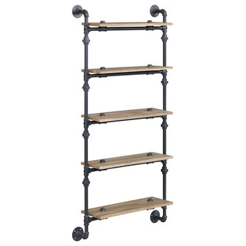 ACME Brantley Wall Rack With 5 Shelves, Oak and Sandy Black Finish