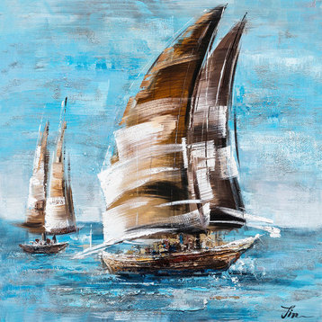 "The Sail and the Sea" Hand Painted Canvas Art, 40"x40"