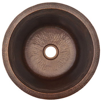 16" Round Hammered Copper Bar Sink With 2" Drain Size, 2"