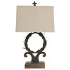 Benzara BM285090 26" Table Lamp, Laurel Wreath Iron Frame, Off White, Black