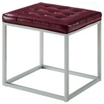 Inspired Home - Teresa PU Leather Button Tufted Metal Frame Cube Ottoman, Purple - Our PU leather cube ottoman adds a contemporary yet playful touch to your living room, bedroom or entryway. Featuring supple PU leather, the comfort of a high density foam cushioned seat with button tufting, sturdy open framework in a cool silvertone, this adorable pop of color accent piece can be mixed and matched, and provides not only dual functionality but also a focal point of style and flair that seamlessly incorporates your main decor to create an inviting and comfortable atmosphere to come home to. This cube ottoman is ideal for a kids to dorm rooms and everything in between. Comfortably padded and built to last, these ottomans are a must have for any child.FEATURES: